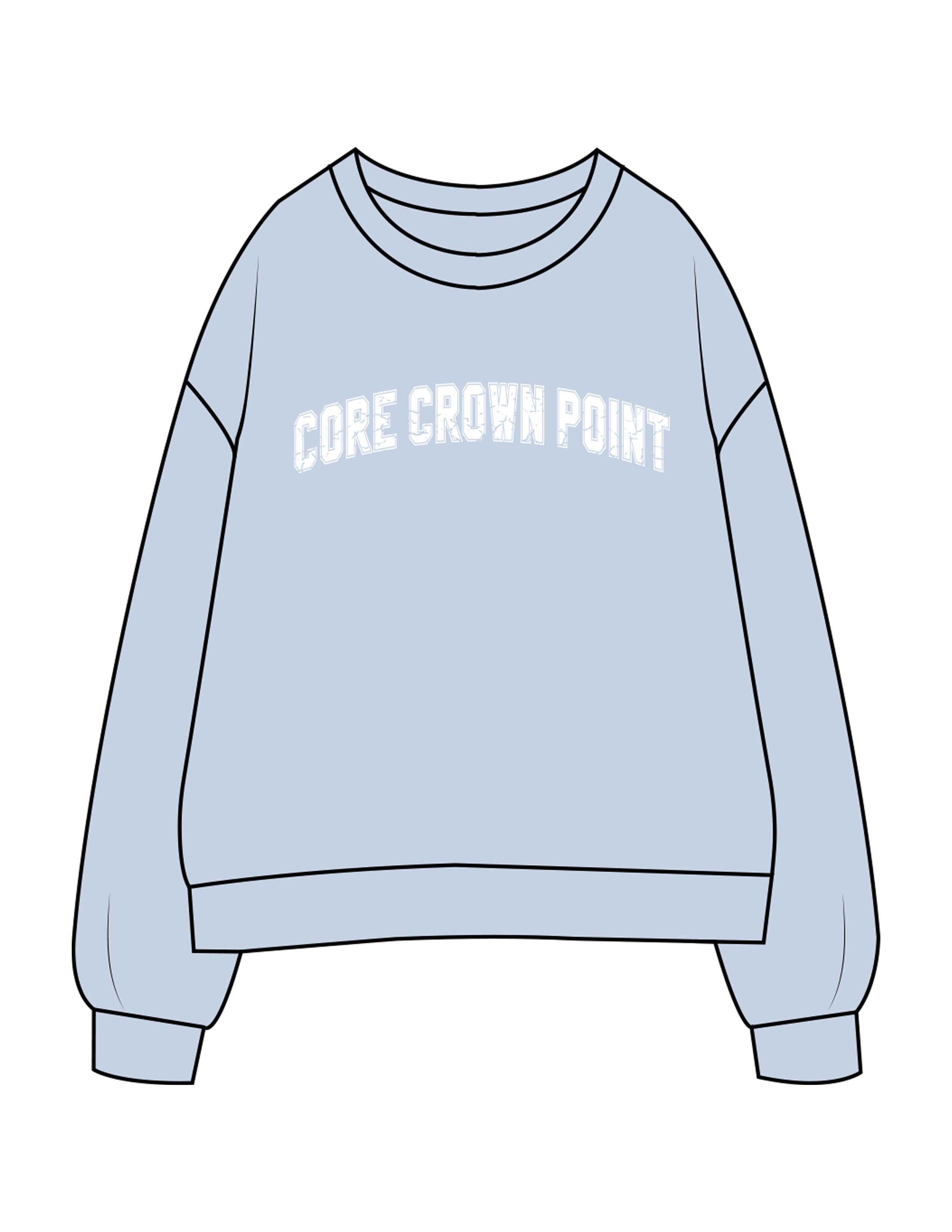 The Womens Crewneck - Powder - Core Crown Point - Center Chest Arc - Printed - White