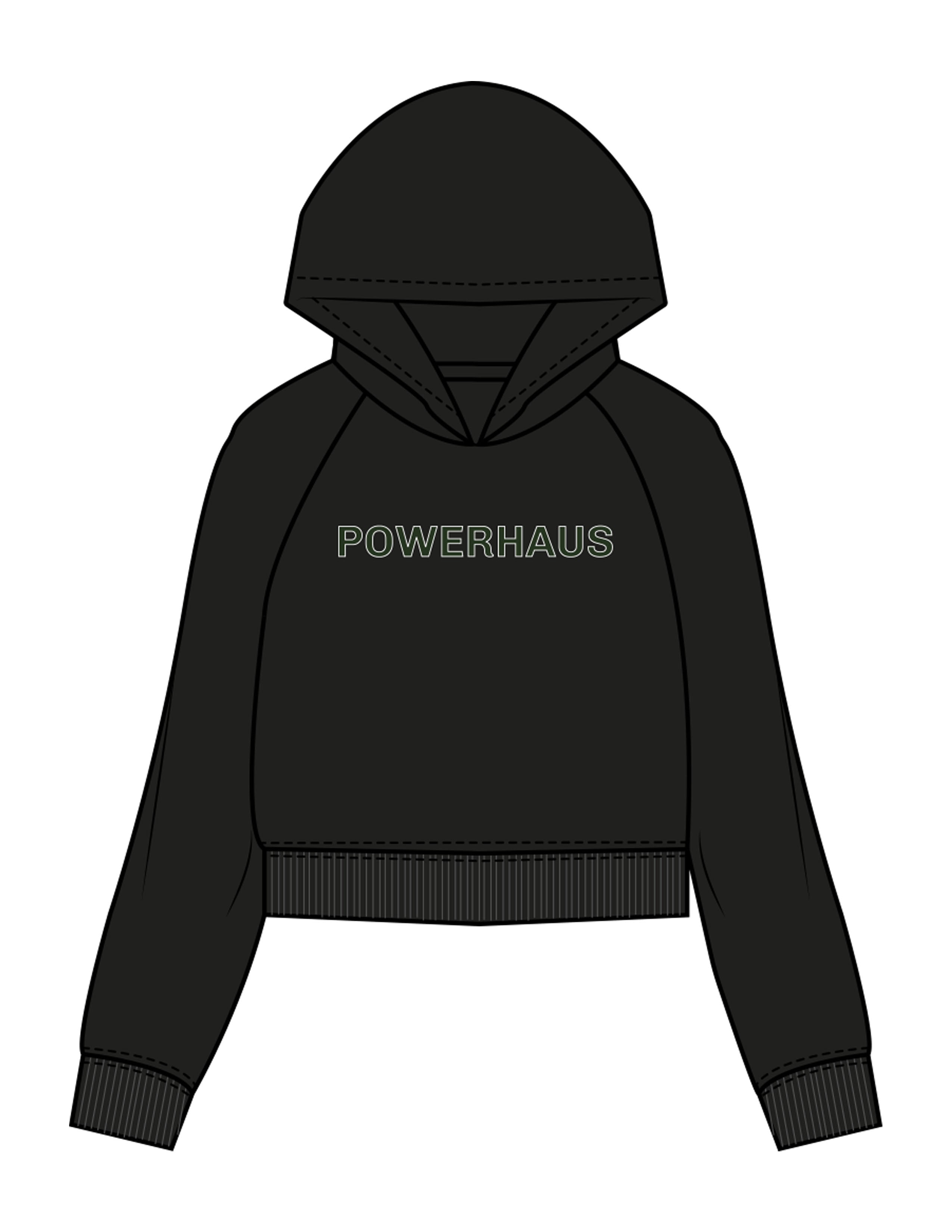 The Womens Crop Hoodie - Black - Powerhaus Lagree - Center Chest & Back Outline - Printed - Full Color