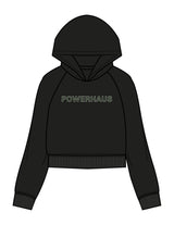 The Womens Crop Hoodie - Black - Powerhaus Lagree - Center Chest & Back Outline - Printed - Full Color