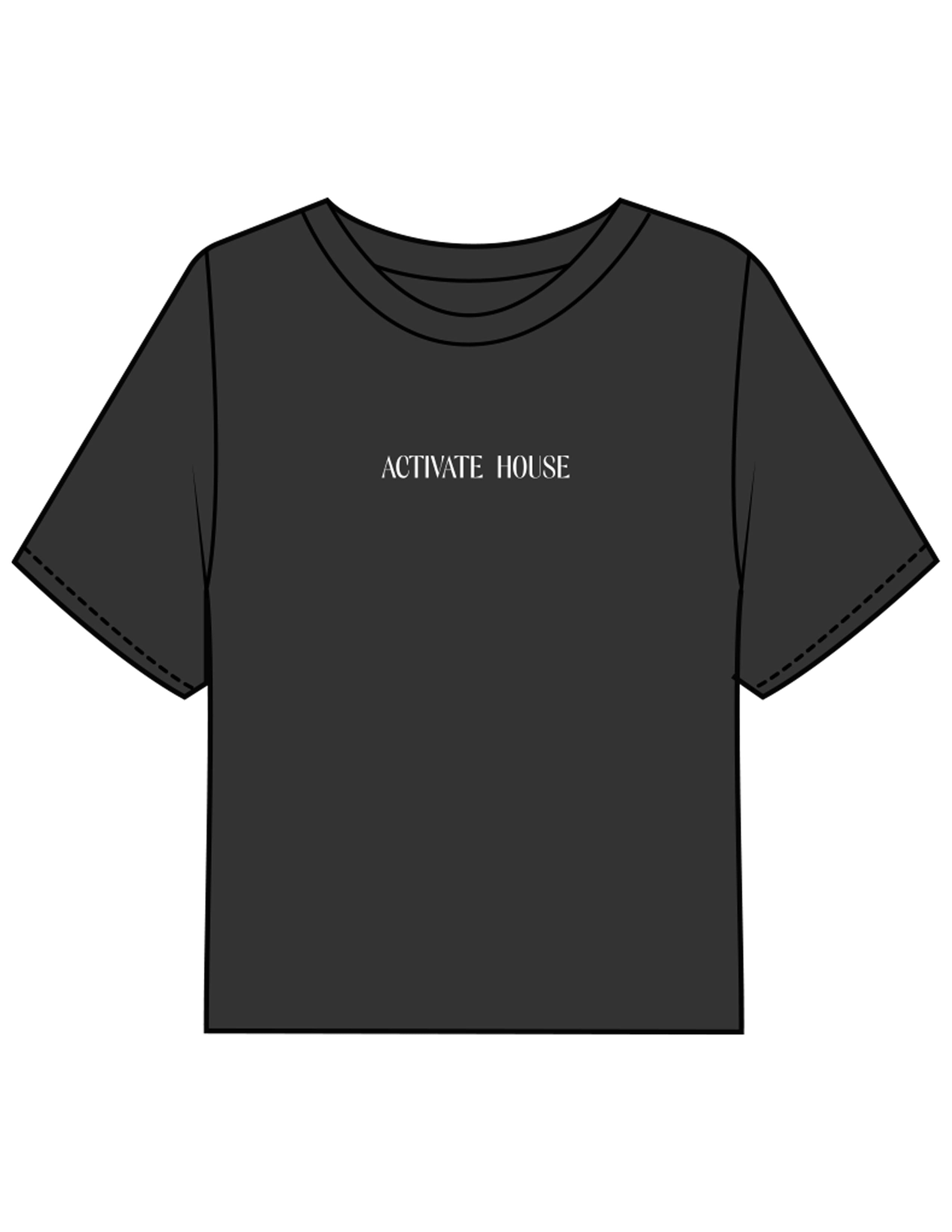 The Boxy Crop Tee - Black - Activate House - Center Chest & Center Back - Printed - White