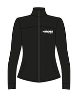 The Womens Zip Jacket - Black - Heroes Fitness - Left Chest Stacked - Printed - White