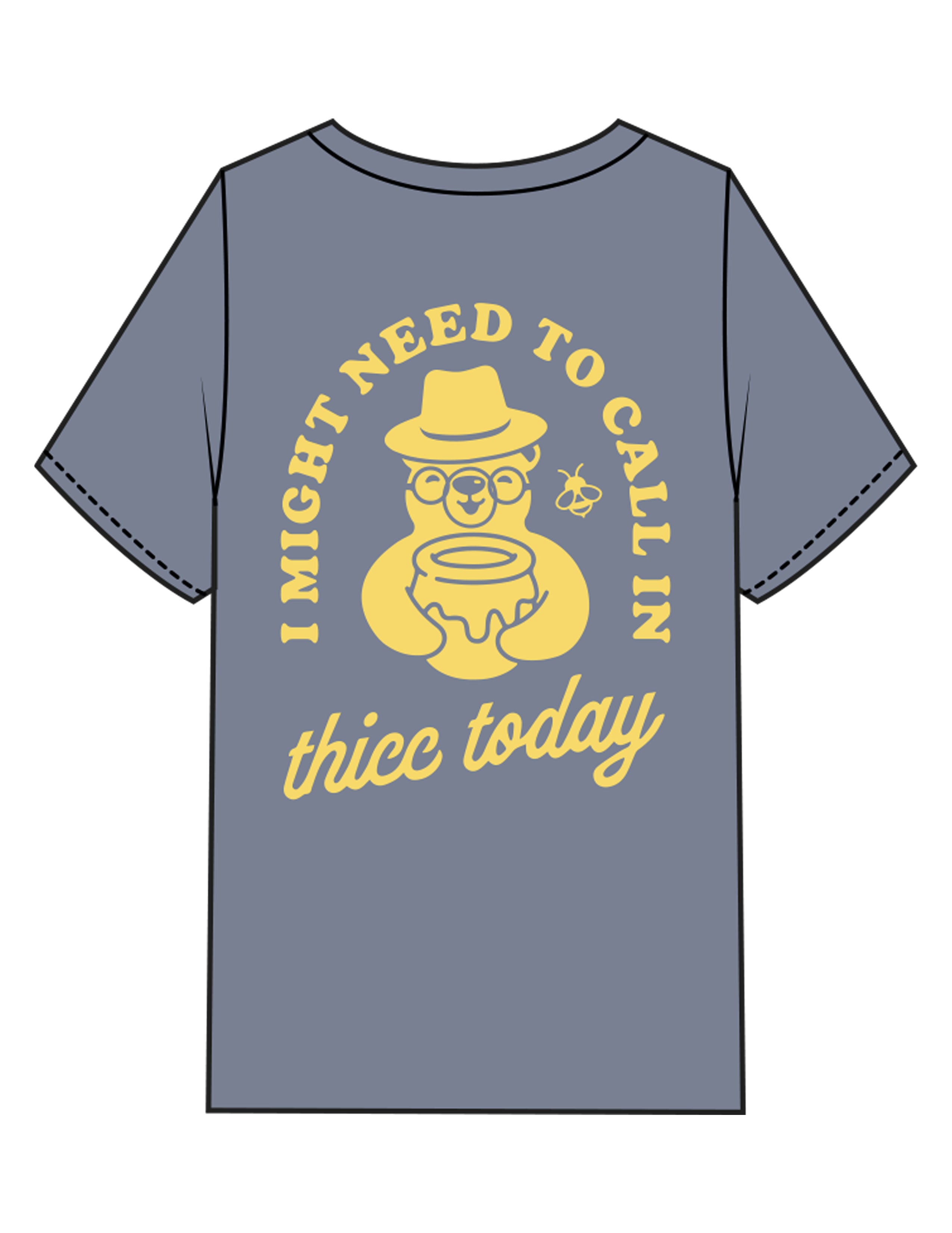 The Mens Heavyweight Tee - Washed Indigo - Try Smile Collective - Center Chest & Back Bear - Printed - Light Yellow