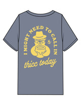 The Mens Heavyweight Tee - Washed Indigo - Try Smile Collective - Center Chest & Back Bear - Printed - Light Yellow