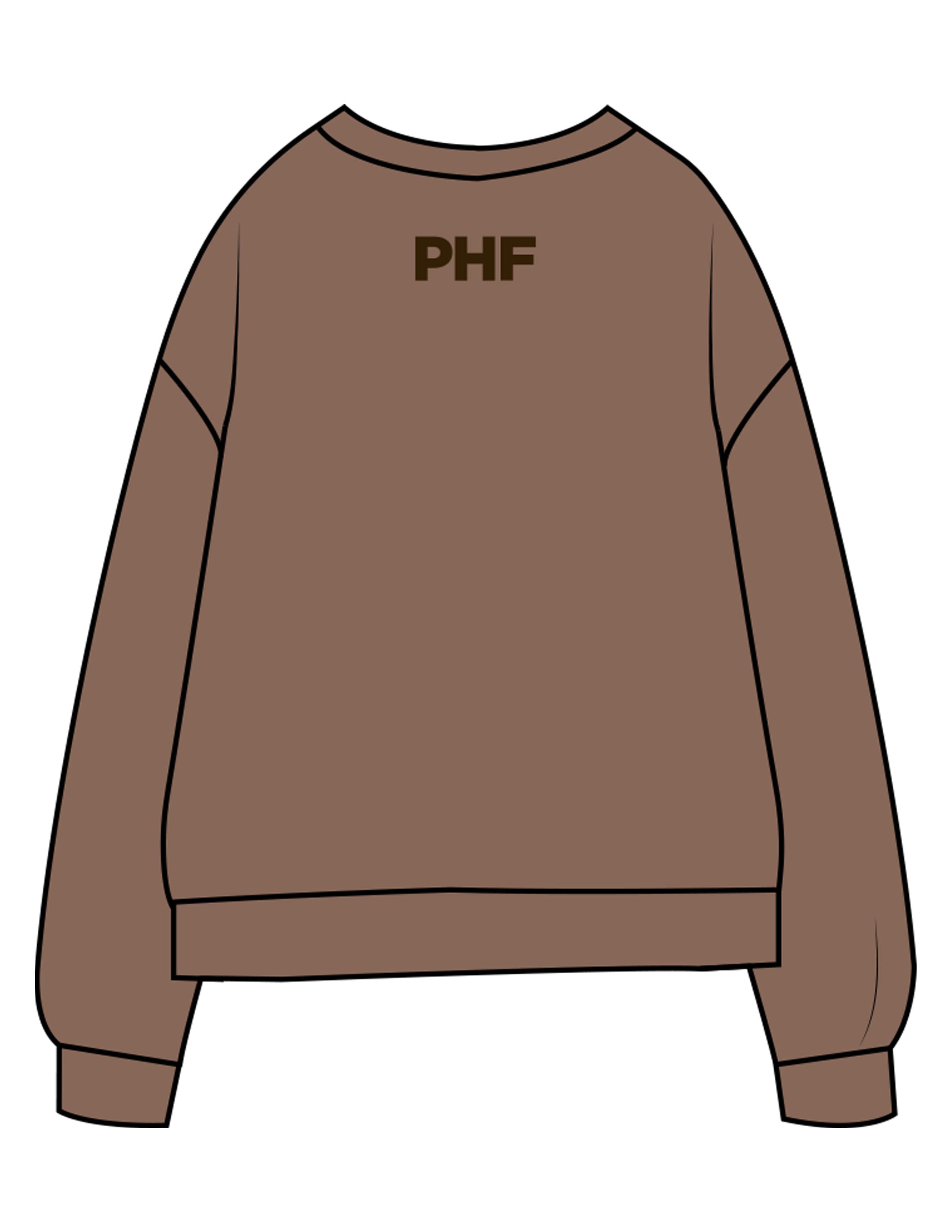 The Midweight Unisex Crewneck - Washed Clay - Powerhouse Fitness - Full Front & Back Neckline - Printed - Dark Brown