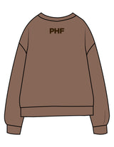 The Midweight Unisex Crewneck - Washed Clay - Powerhouse Fitness - Full Front & Back Neckline - Printed - Dark Brown