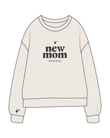 The Midweight Unisex Crewneck - Washed Ivory - New Mom School - Center Chest Stacked Logo, Right Sleeve Logo & Back Neckline - Printed - Washed Black