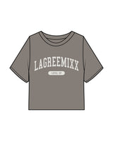 The Heavyweight Crop Tee - Washed Gray - Lagreemixx Retail - Chest Arc Stacked - Back Neckline - Printed - White