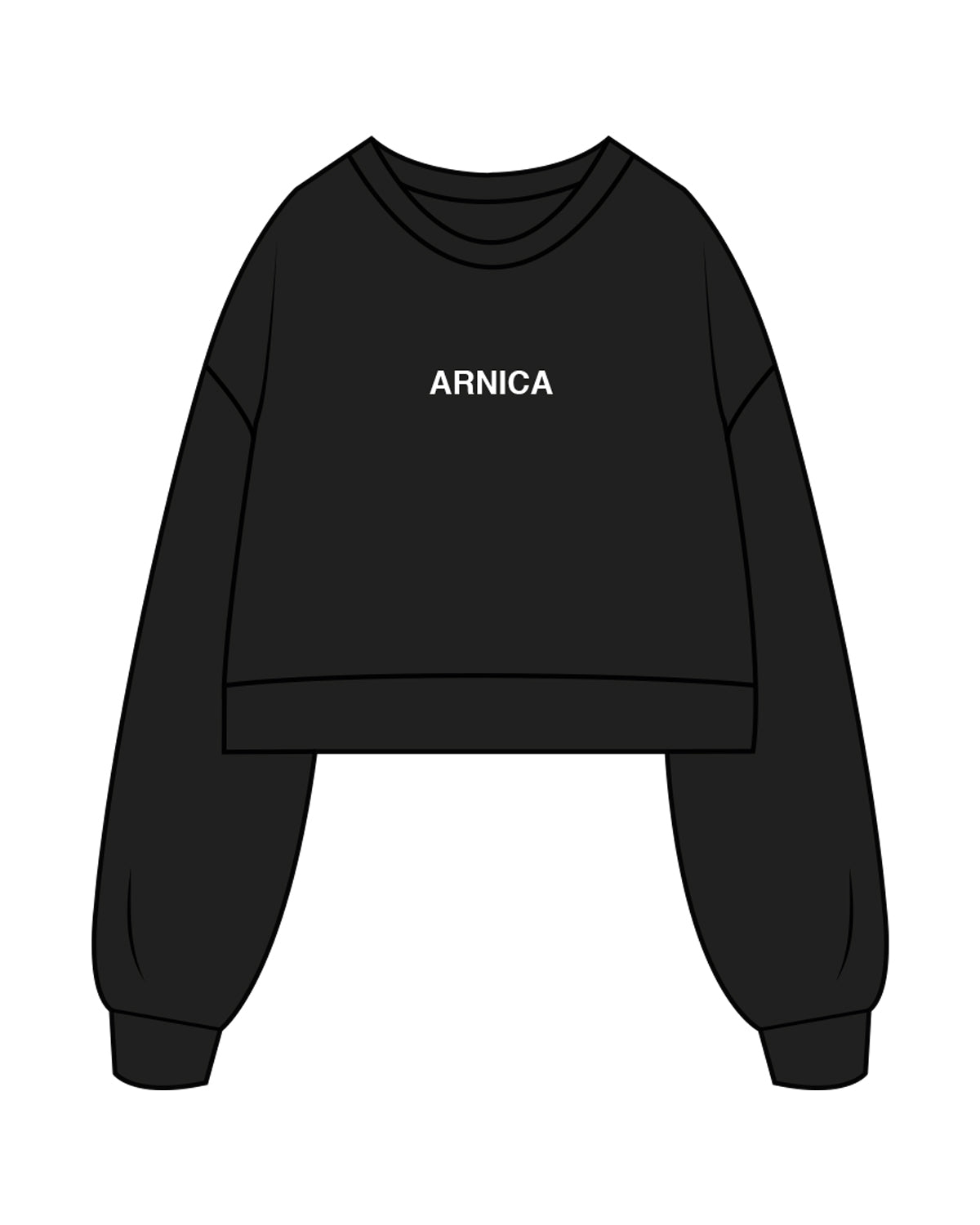 The Womens Crop Crewneck - Black - Aesthetics Injector - Center Chest " ARNICA " - White