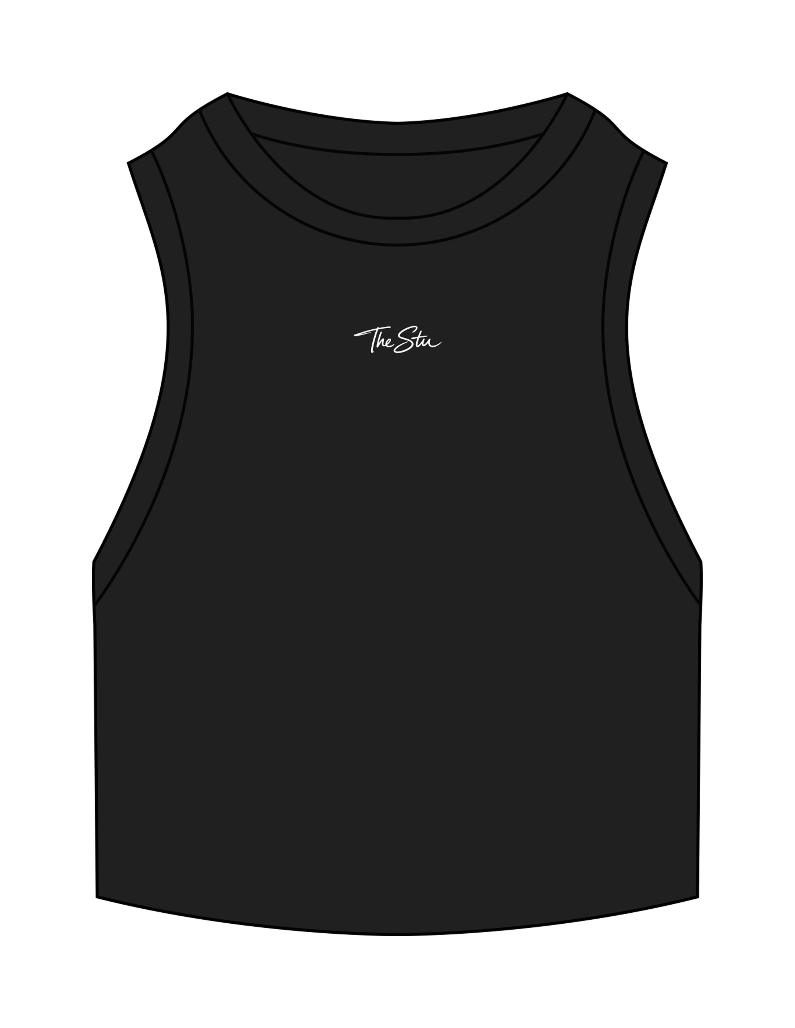 The Ribbed Crop Tank - Black - The Stu - Center Chest - EMB - White