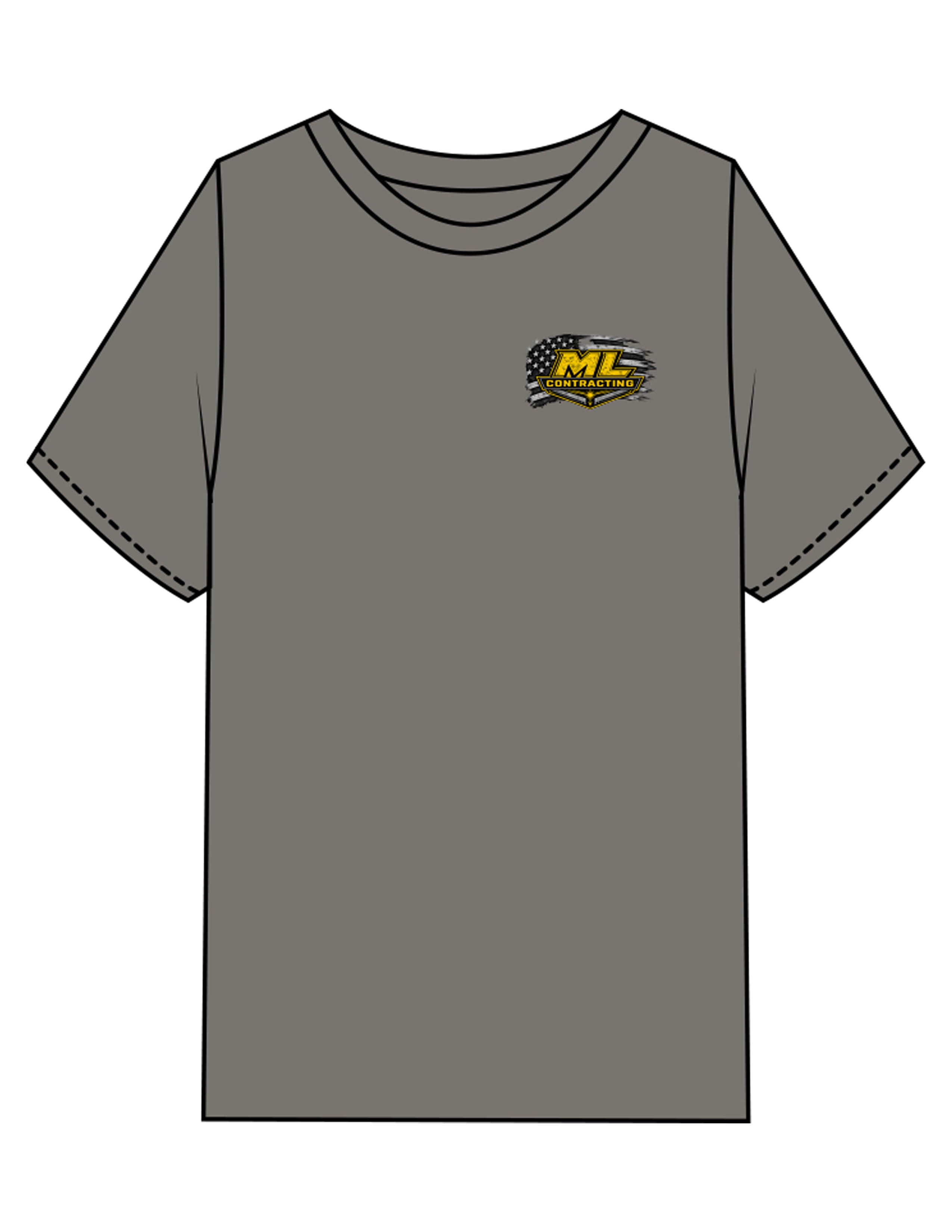 The Mens Heavyweight Tee - Washed Gray - ML Contracting LLC - Left Chest Flag & Back Image - Printed - Full Color