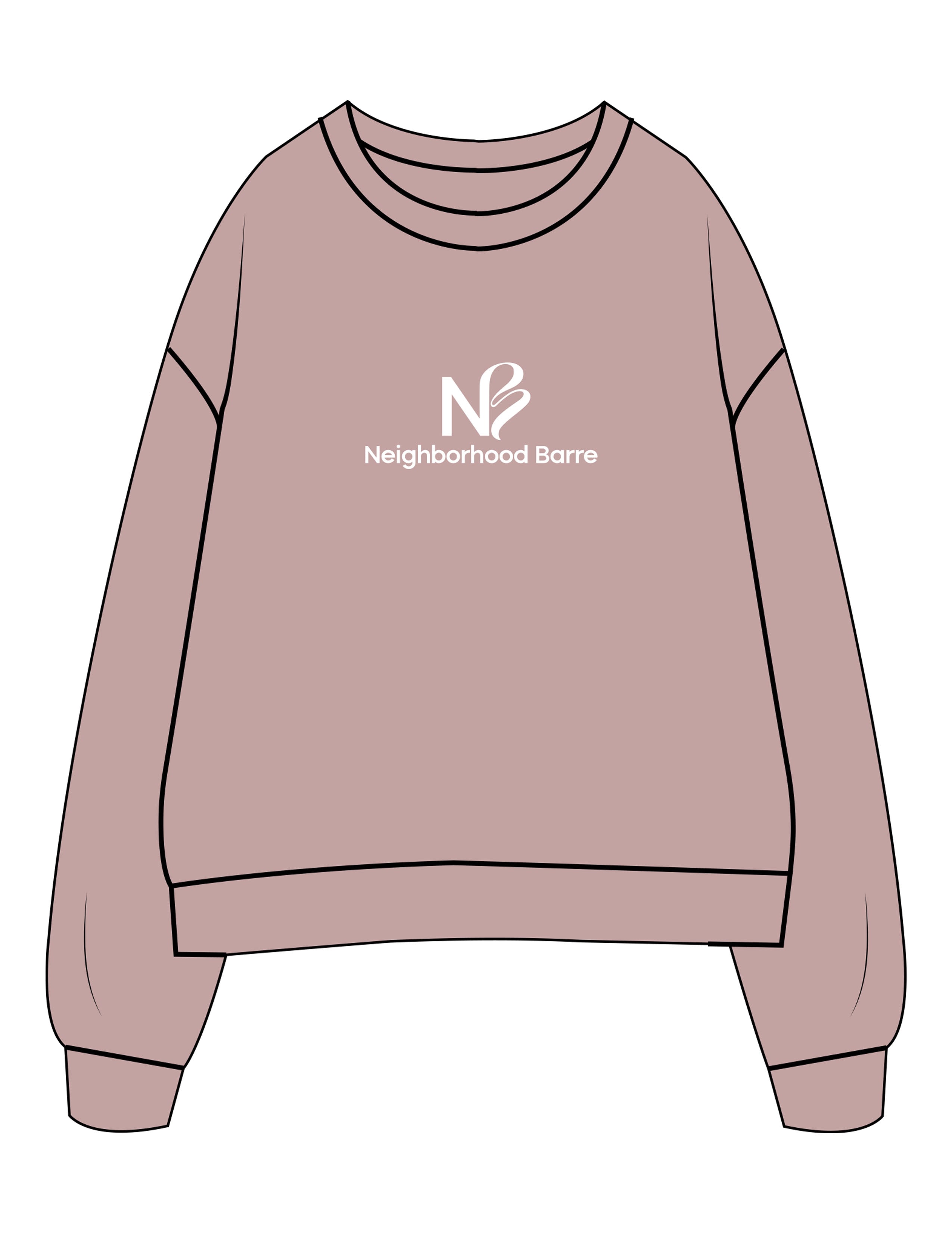 The Womens Heavyweight Crop - Mauve - Neighborhood Barre - Center Chest Stacked - Printed - Warm White