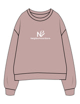 The Womens Heavyweight Crop - Mauve - Neighborhood Barre - Center Chest Stacked - Printed - Warm White