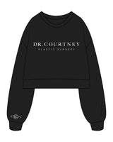 The Womens Crewneck - Black - Dr. Courtney - Center Chest Stacked & Right Cuff Side - White