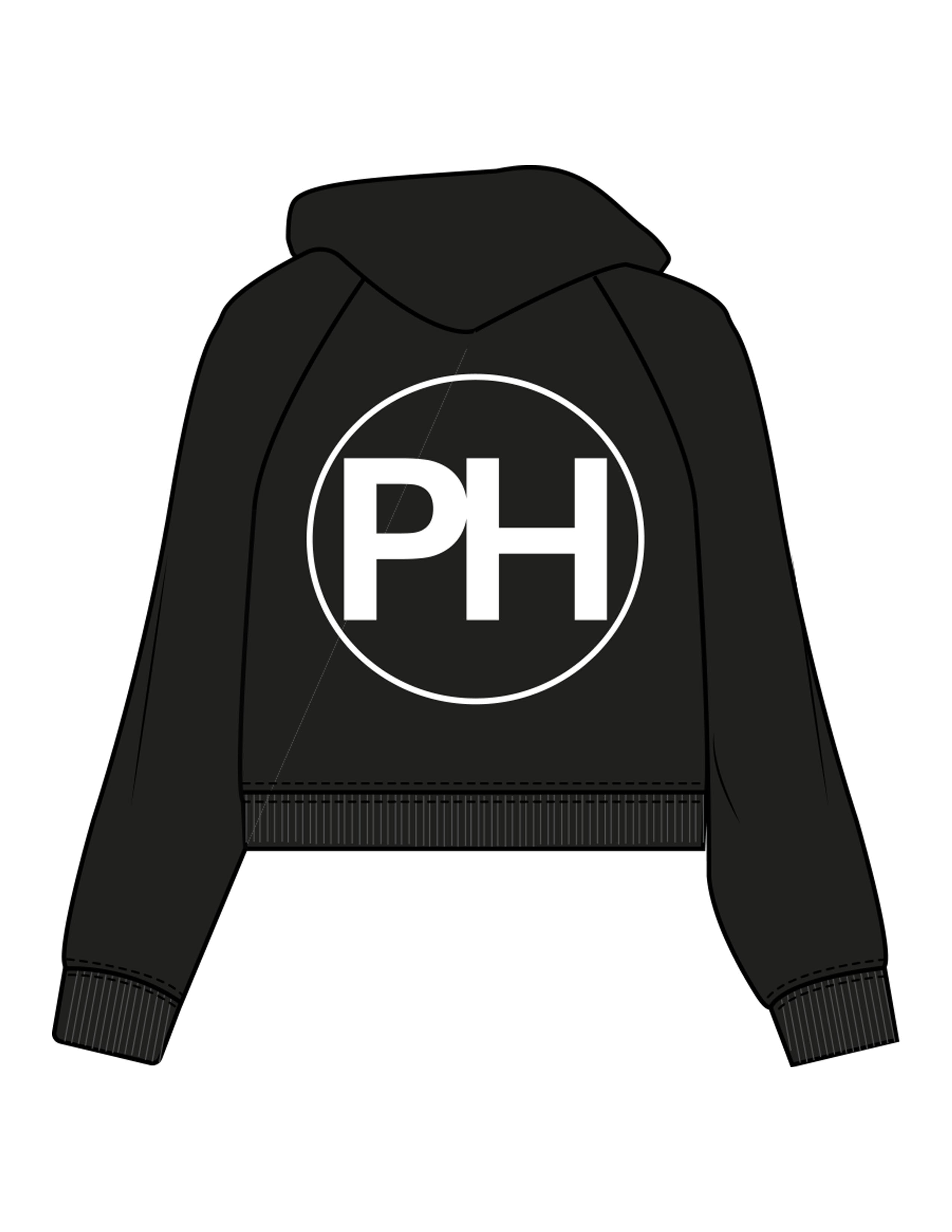 The Womens Crop Hoodie - Black - Powerhaus Lagree - Center Chest Arc & Back Round - Printed - White