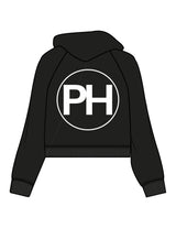 The Womens Crop Hoodie - Black - Powerhaus Lagree - Center Chest Arc & Back Round - Printed - White