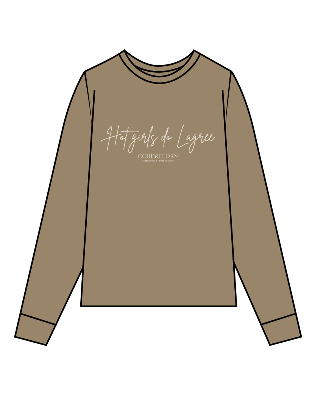 The Mens Long Sleeve - Sand - Core Reform - Center Chest Stacked & Back Left Corner - Printed - Khaki