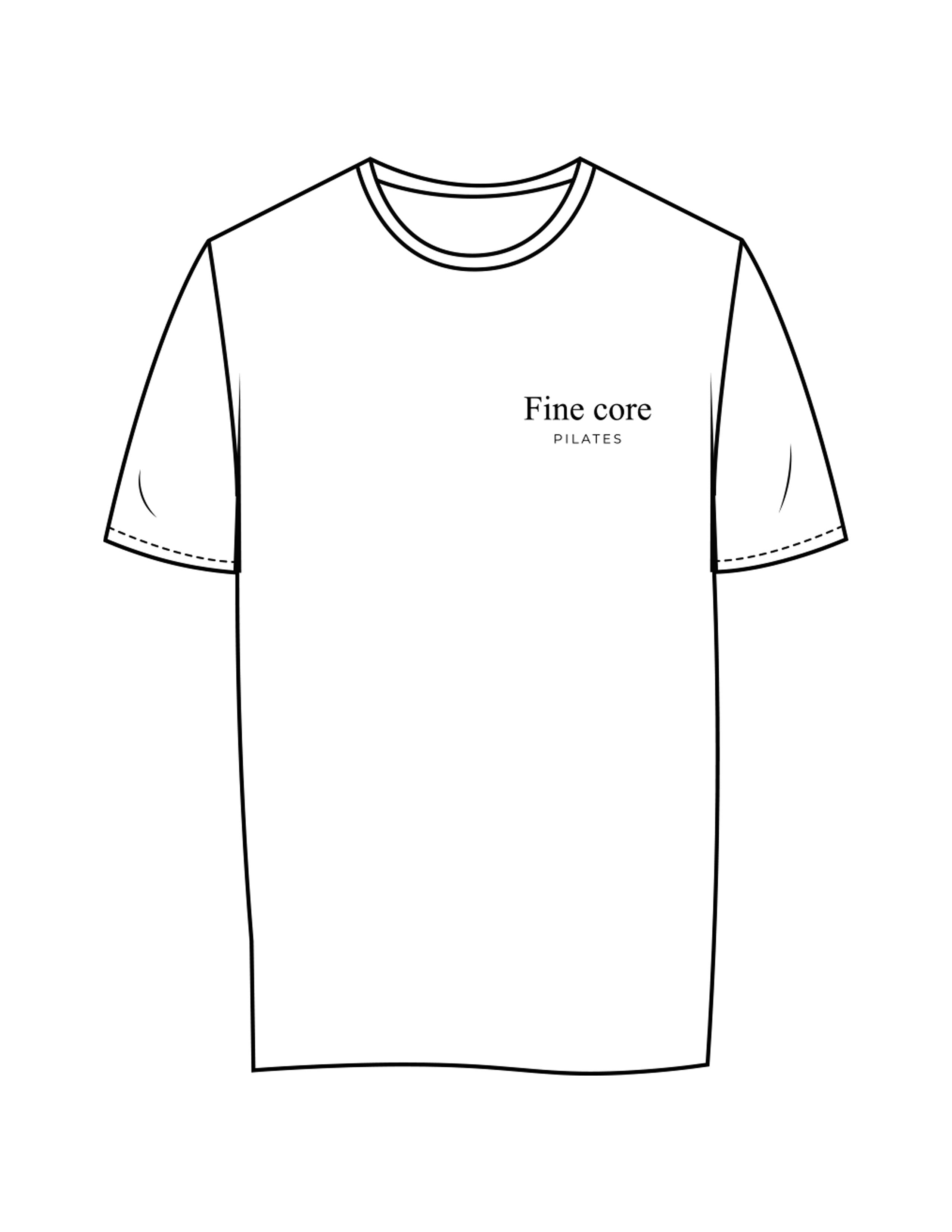 The Womens Tee - White - Fine Core Pilates - Left Chest Stacked - Printed - Black