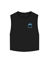 The Crop Muscle Tank - Black - Powerhouse Fitness - Left Chest & Back Stacked - "Pilates" Printed - Teal