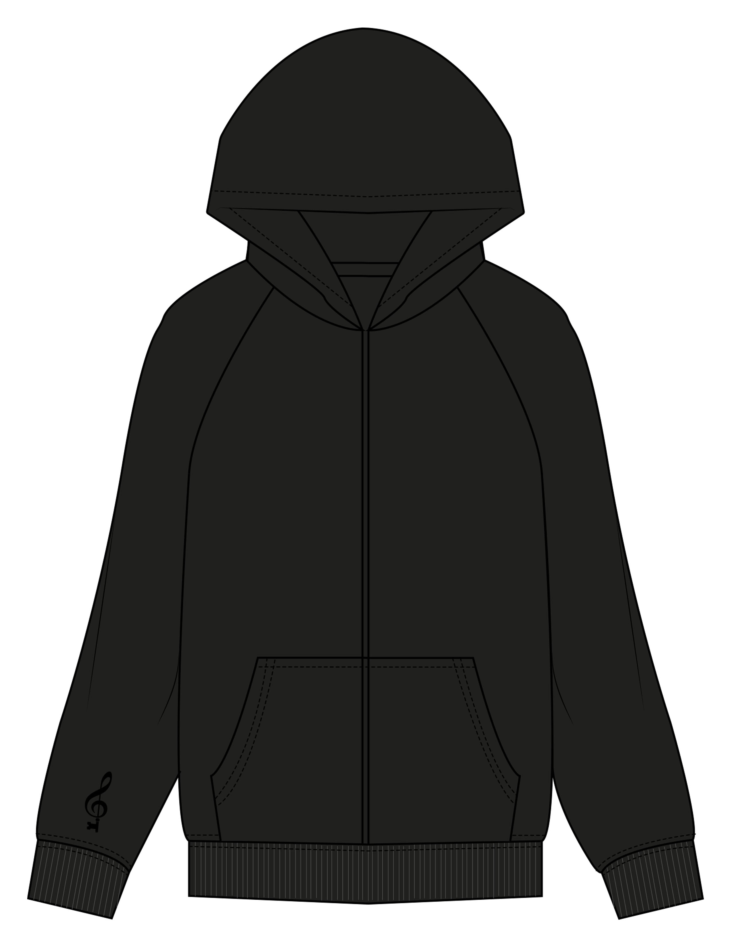 The Womens Zip Hoodie - Black - SOUL YOGA - Right Sleeve & Back Stacked - Printed - Tone on Tone