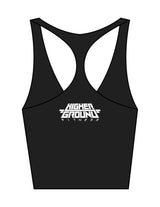 The Racer Tank - Black - Higher Ground  - Center Back Stacked - Printed - White