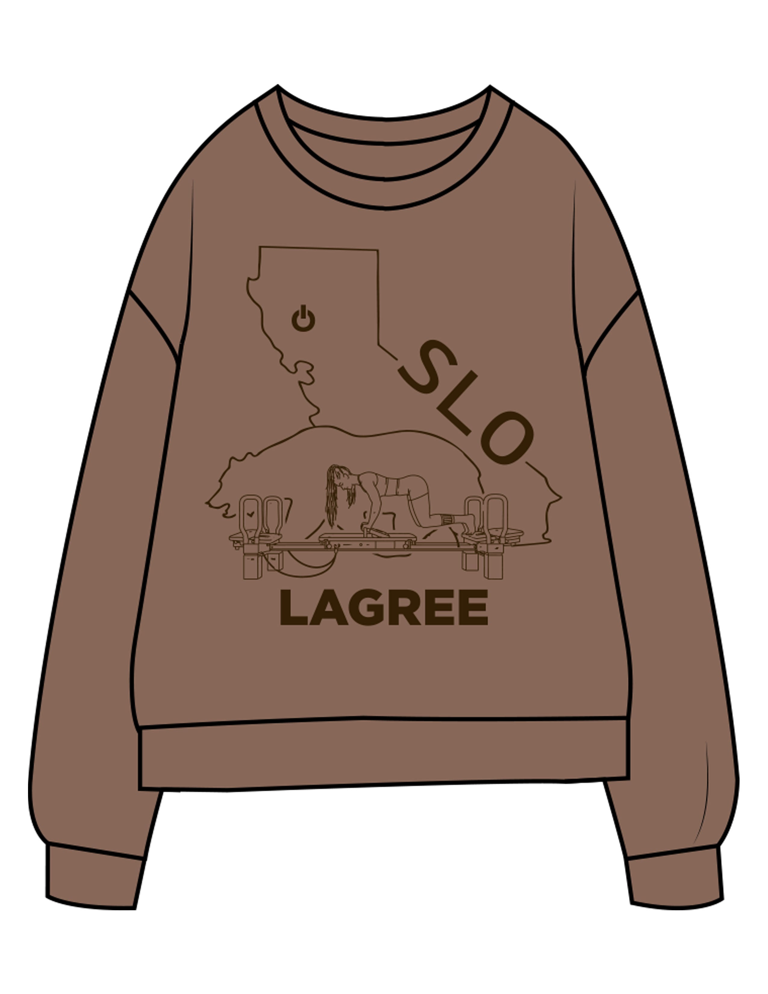 The Midweight Unisex Crewneck - Washed Clay - Powerhouse Fitness - Full Front & Back Neckline - Printed - Dark Brown