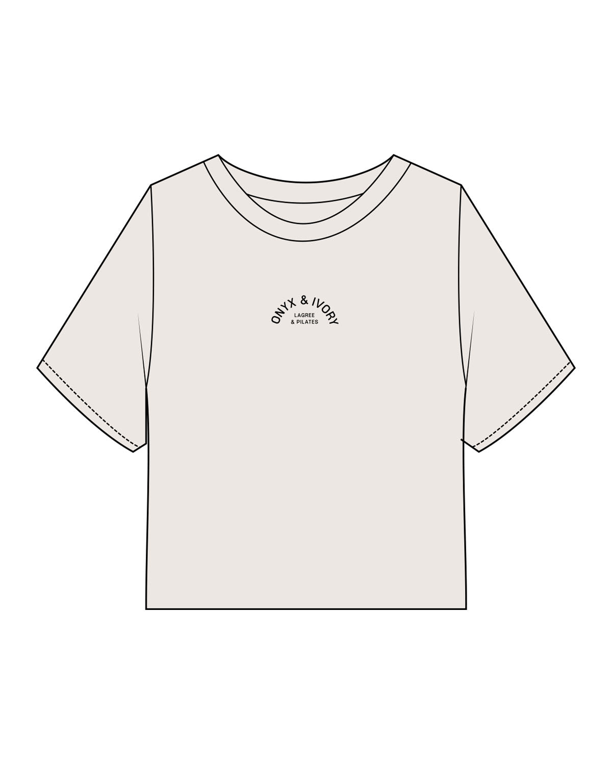 The Heavyweight Crop Tee - Washed Bone - Onyx & Ivory - Center Chest Arc Stacked - Printed - Black