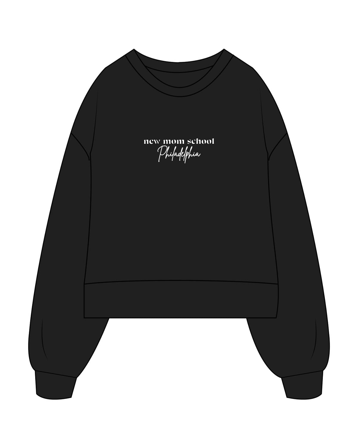 The Womens Heavyweight Crop - Black - New Mom School - Center Chest Stacked - Printed - White