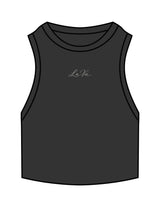 The Ribbed Crop Tank - Washed Black - La Vie Pilates - Center Chest Script - Embroidered - Off White