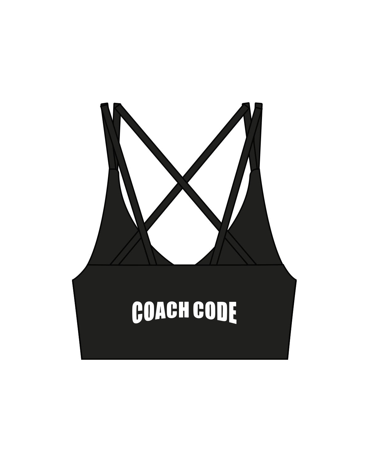 The Strappy Bra - Black - Coach Code - Back Center - "Coach Code" - Printed - White