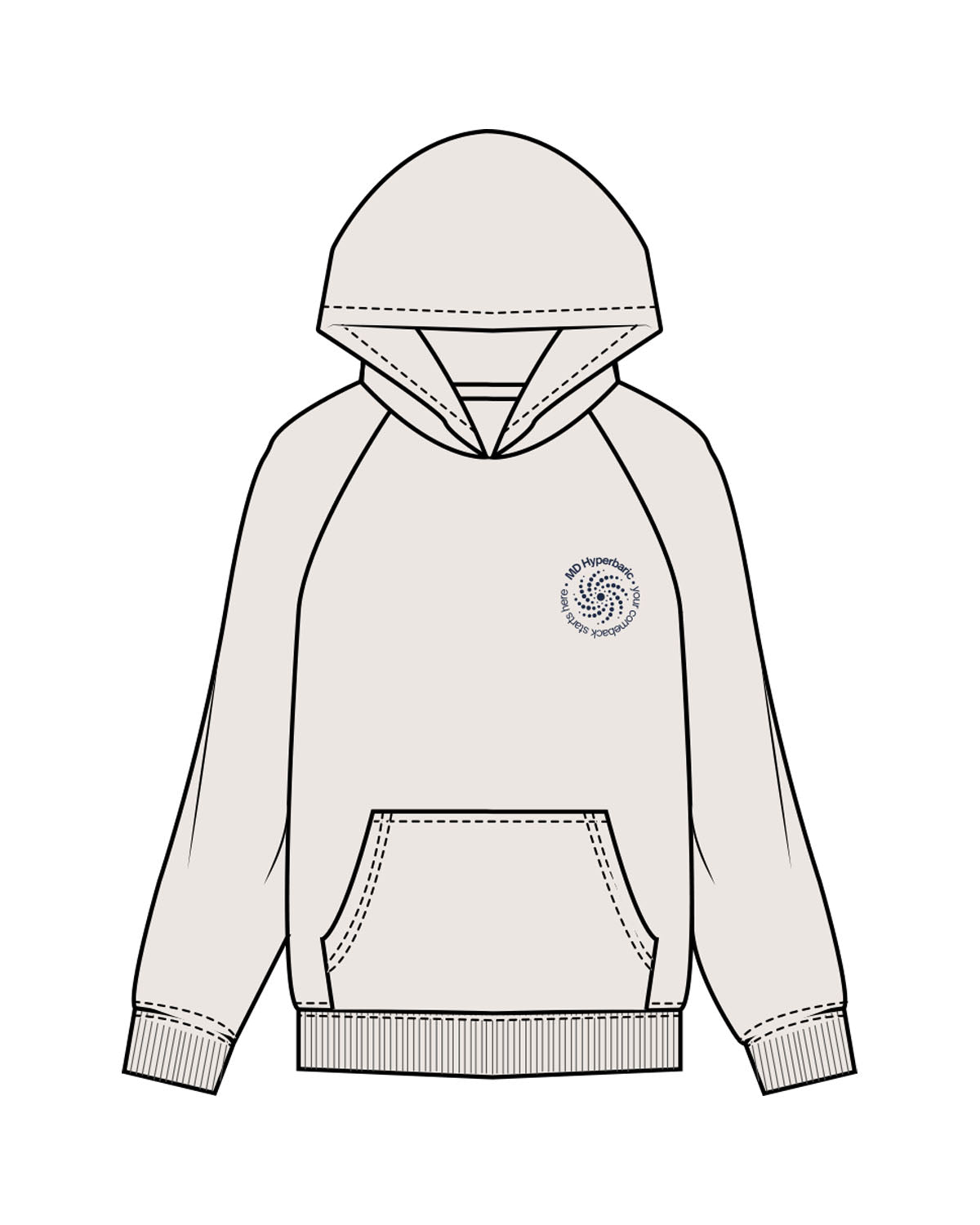 The Womens Hoodie - Bone - MD Hyperbaric - Left Chest Round & Back Stacked - Printed - Navy