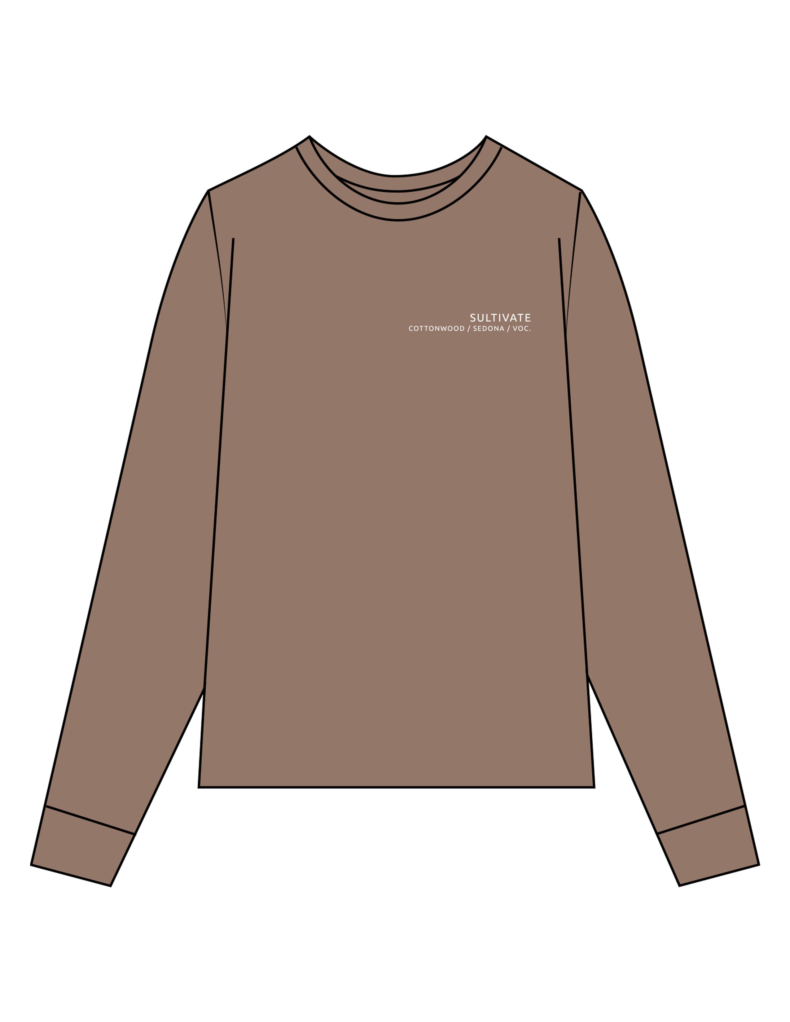 The Unisex Midweight Long Sleeve - Espresso - Sultivate - Left Chest Stacked - Printed - White