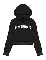 The Womens Crop Hoodie - Black - Powerhaus Lagree - Center Chest Arc & Back Round - Printed - White