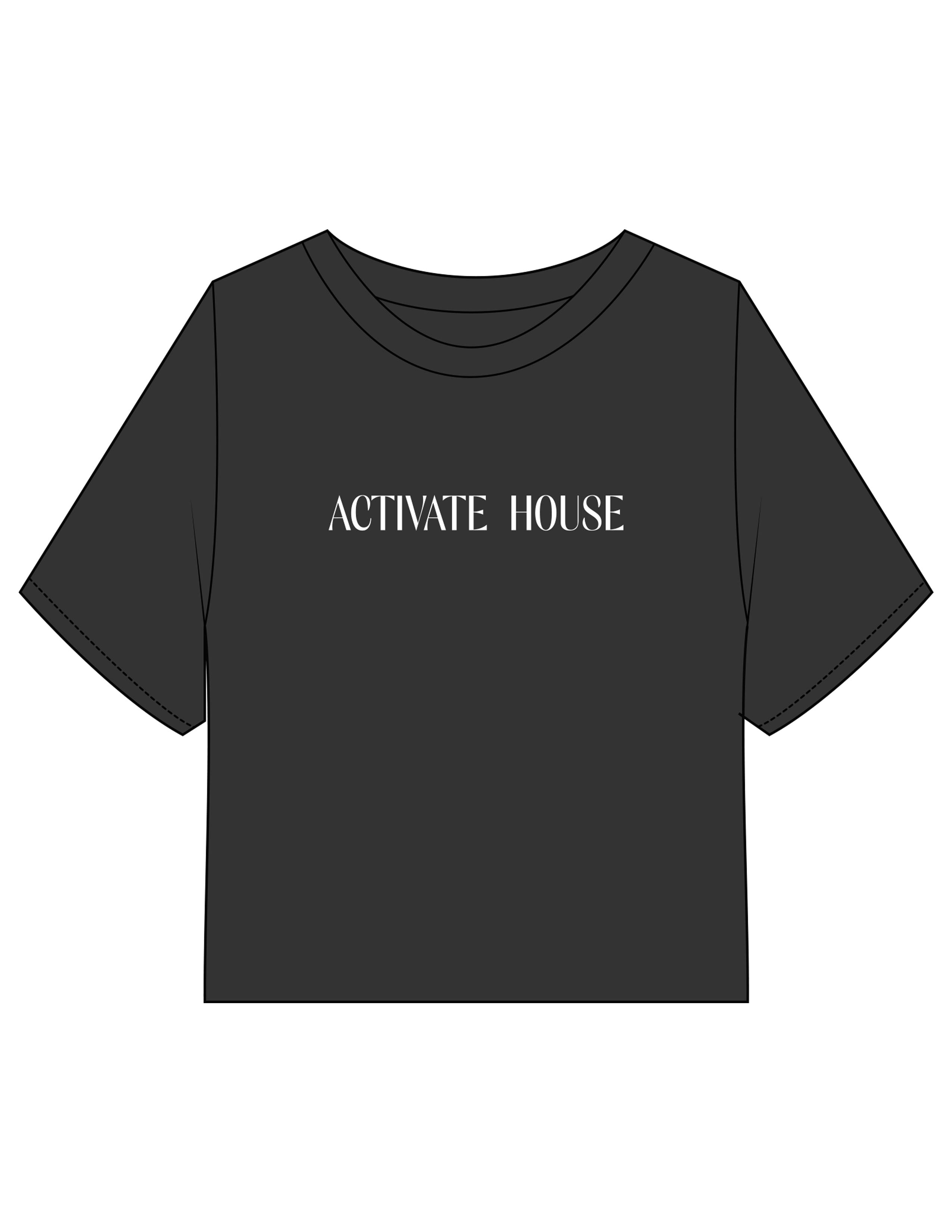 The Heavyweight Crop Tee - Washed Black - Activate House - Center Chest & Center Back - Printed - White