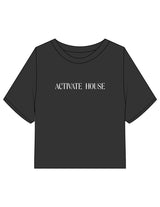 The Heavyweight Crop Tee - Washed Black - Activate House - Center Chest & Center Back - Printed - White