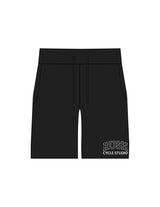 The Mens Active Short  - Black - Rush Cycle Studio - Left Leg Stacked - Printed - Full Color