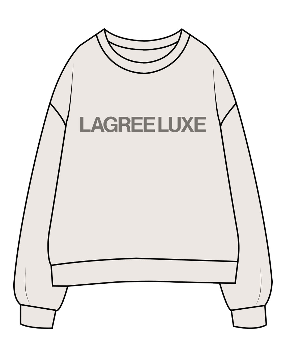 The Womens Crewneck - Bone - Lagree Luxe - Center Chest & Back Neckline - Printed - Gray