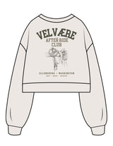 The Womens Crop Crewneck - Bone - Velvaere - Center Chest & Back Stacked "AFTER RIDE" - Printed - Full Color
