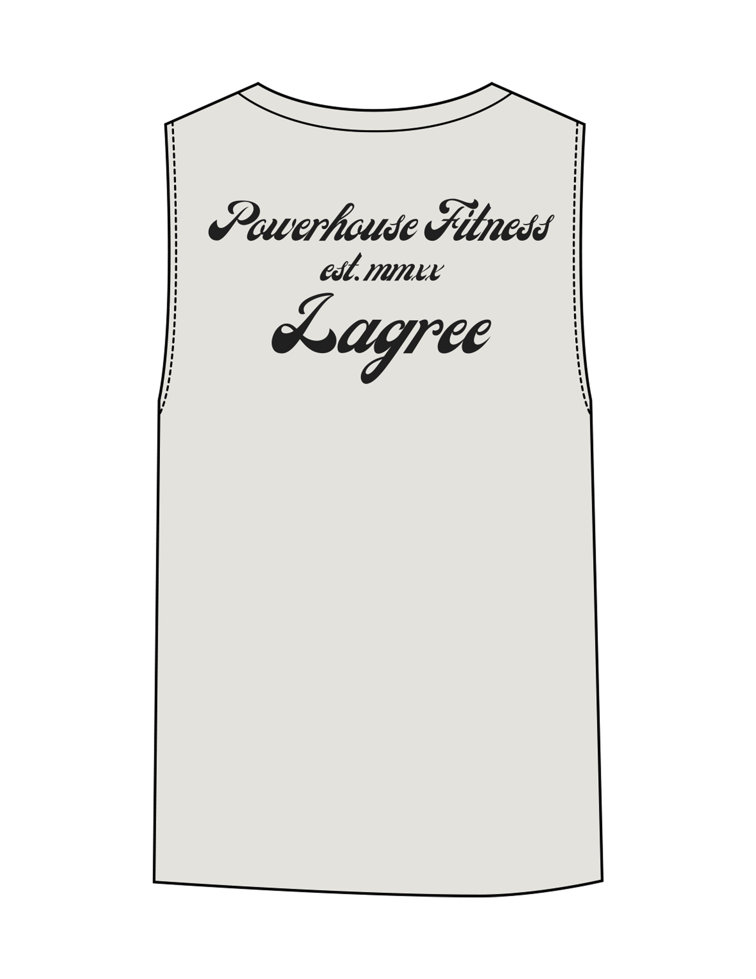 The Womens Heavyweight Tank - Washed Bone - Powerhouse Fitness - Center Chest & Back Stacked - Printed - Black