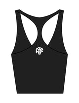 The Racer Tank - Black - Higher Ground  - Center Back Cube Icon - Printed - White
