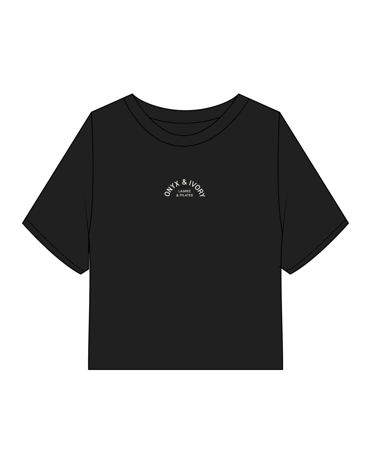 The Heavyweight Crop Tee - Washed Black - Onyx & Ivory - Center Chest Arc Stacked - Printed - Off White