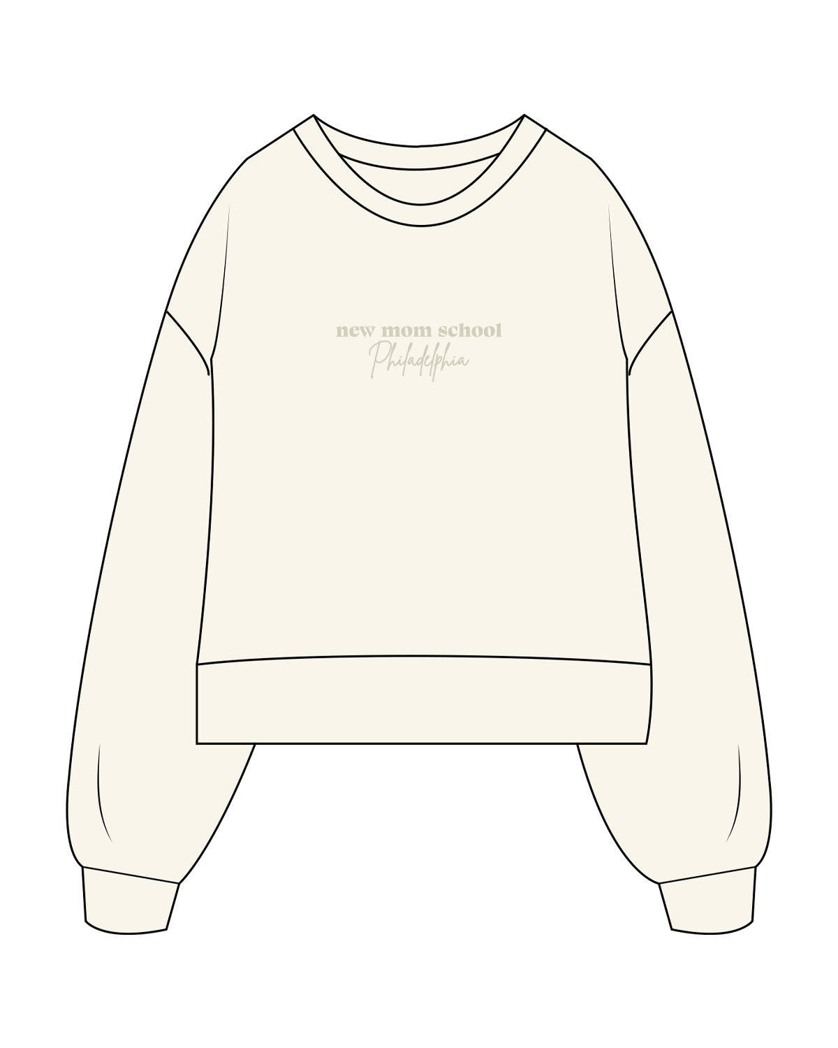 The Womens Heavyweight Crop - Off White - New Mom School - Center Chest Stacked - Printed - Tone on Tone