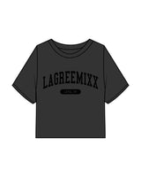 The Heavyweight Crop Tee - Washed Black - Lagreemixx Retail - Chest Arc Stacked - Back Neckline - Printed - Black