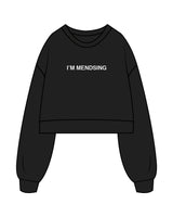 The Womens Crop Crewneck - Black - Aesthetics Injector - Center Chest " I'M MENDSING " - White