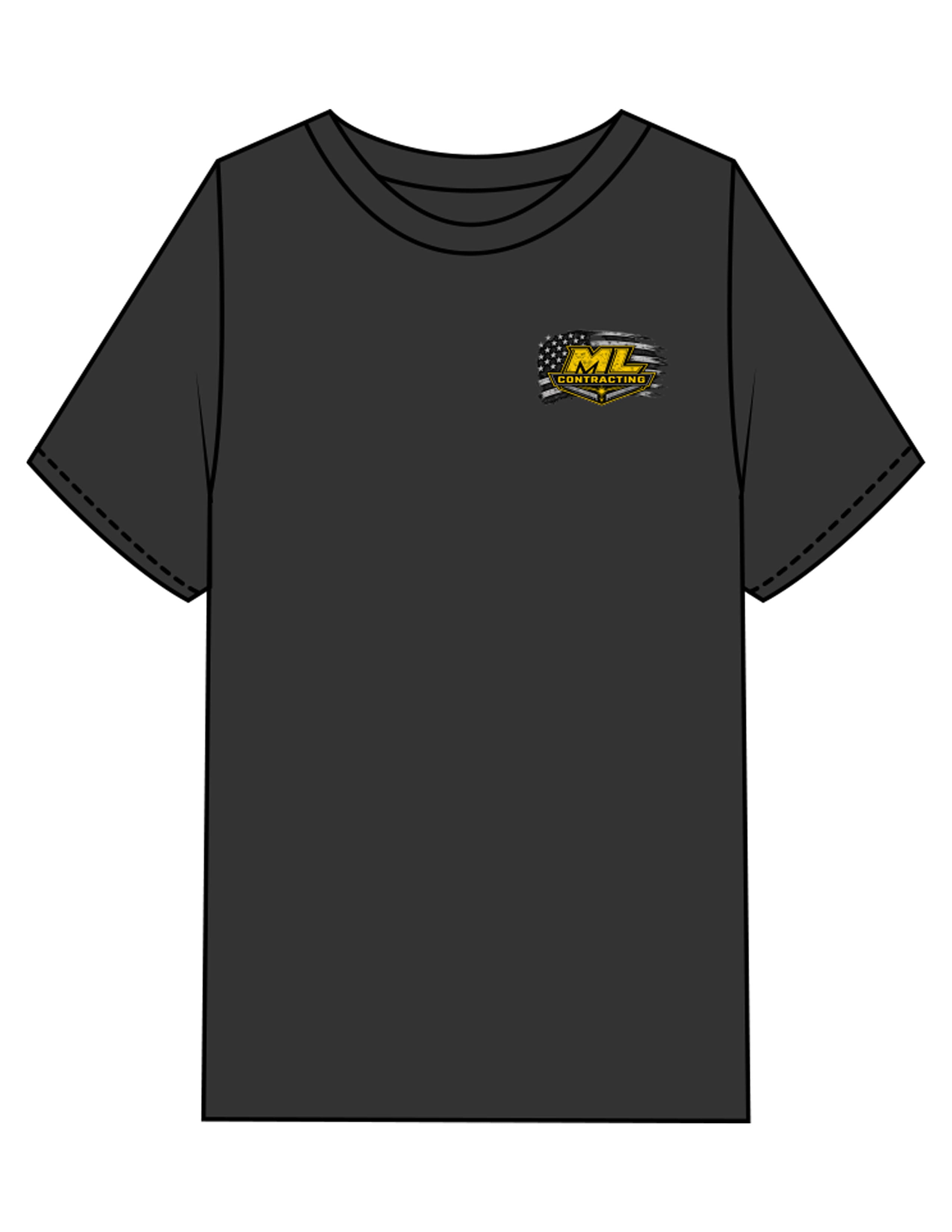The Mens Heavyweight Tee - Washed Black - ML Contracting LLC - Left Chest Flag & Back Image - Printed - Full Color
