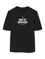 The Womens Oversized Tee - Black - New Mom School - Center Chest Stacked - Printed - White