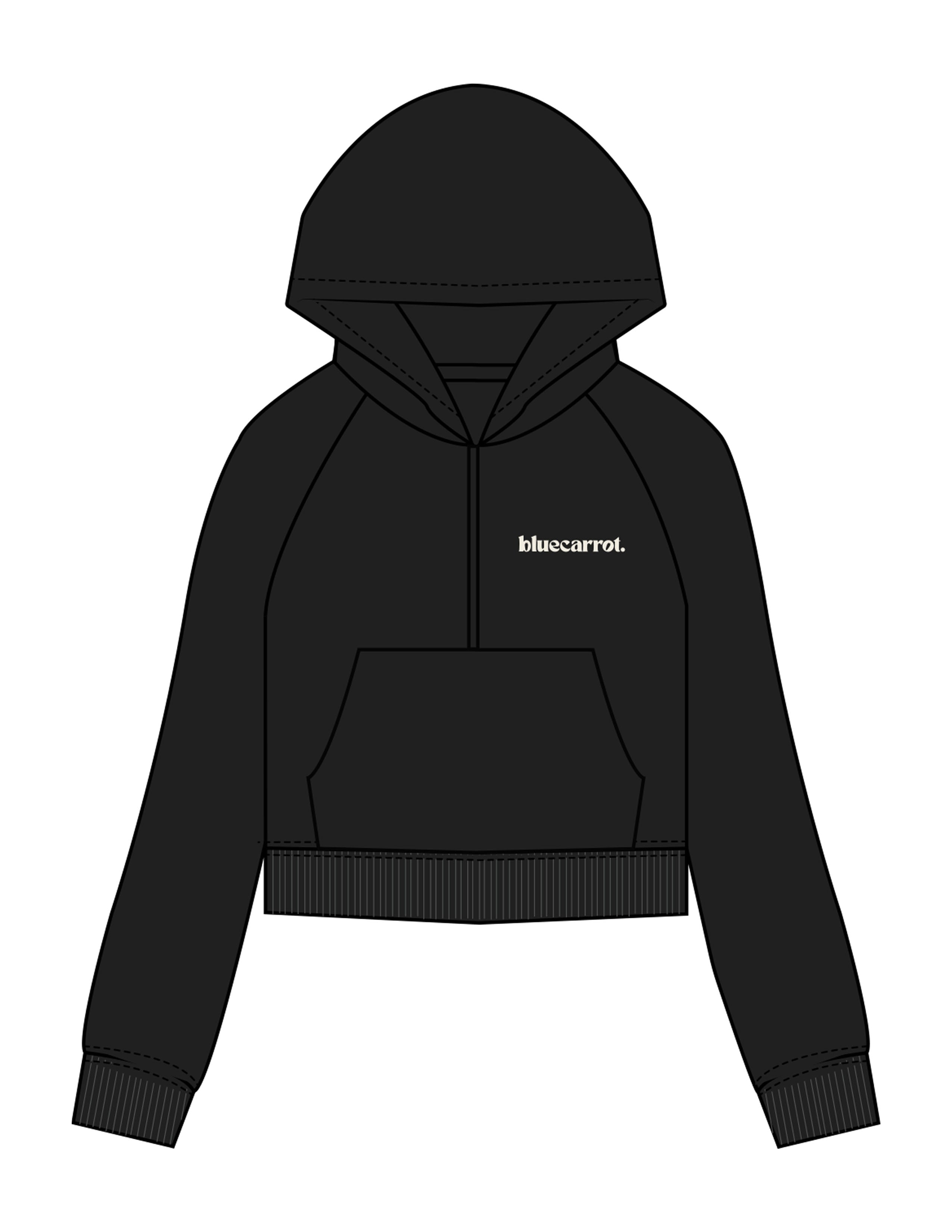 The Half Zip Hoodie - Black - BlueCarrot - Left Chest - Printed - Off White