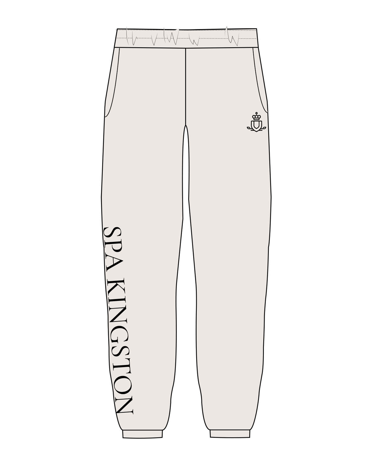 The Womens Sweatpants - Bone - Spa Kingston - Left & Right Leg Vertical - Printed - Black