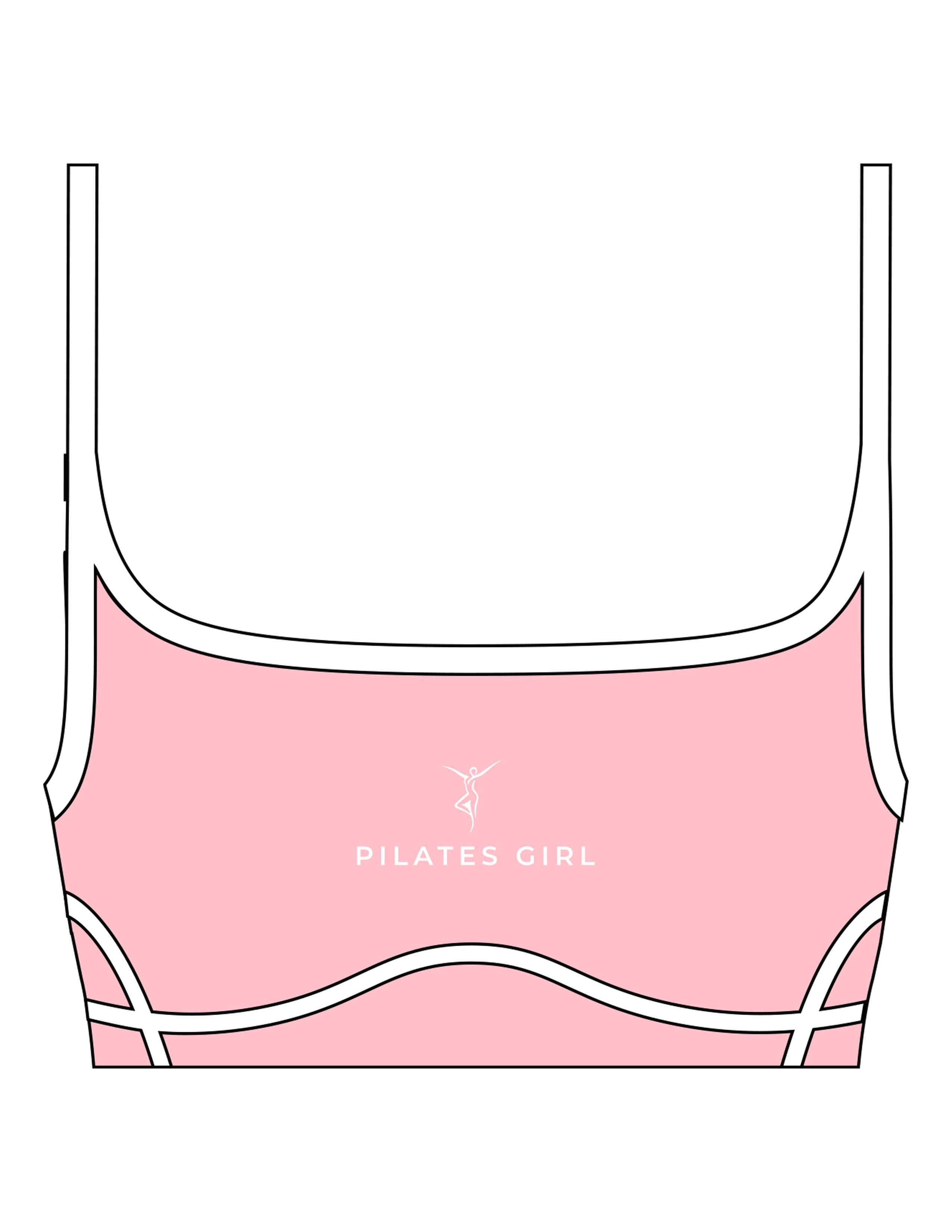 The Piped Scoop Sports Bra - Pink - Movement Pilates Buffalo - Center Chest Stacked - Printed - White