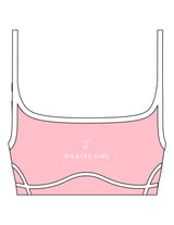 The Piped Scoop Sports Bra - Pink - Movement Pilates Buffalo - Center Chest Stacked - Printed - White