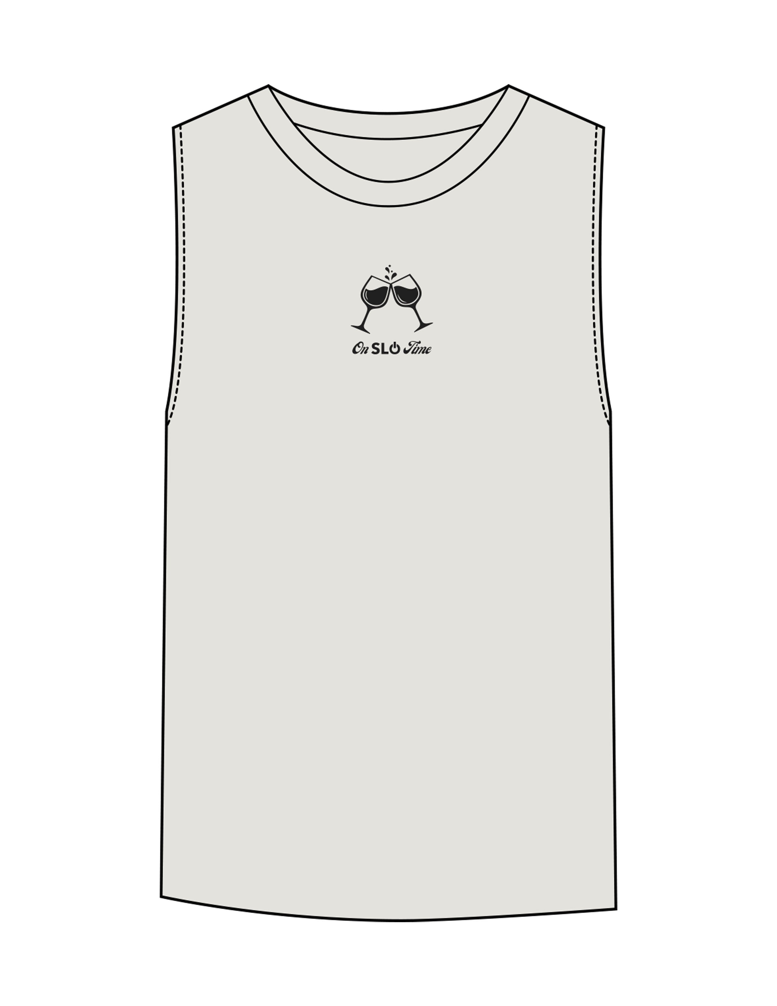 The Womens Heavyweight Tank - Washed Bone - Powerhouse Fitness - Center Chest & Back Stacked - Printed - Black